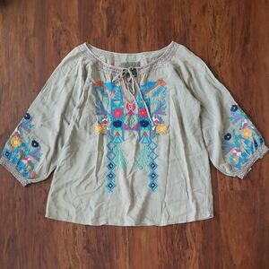 Johnny Was Biya Embroidered Boho Womens Blouse Size Medium